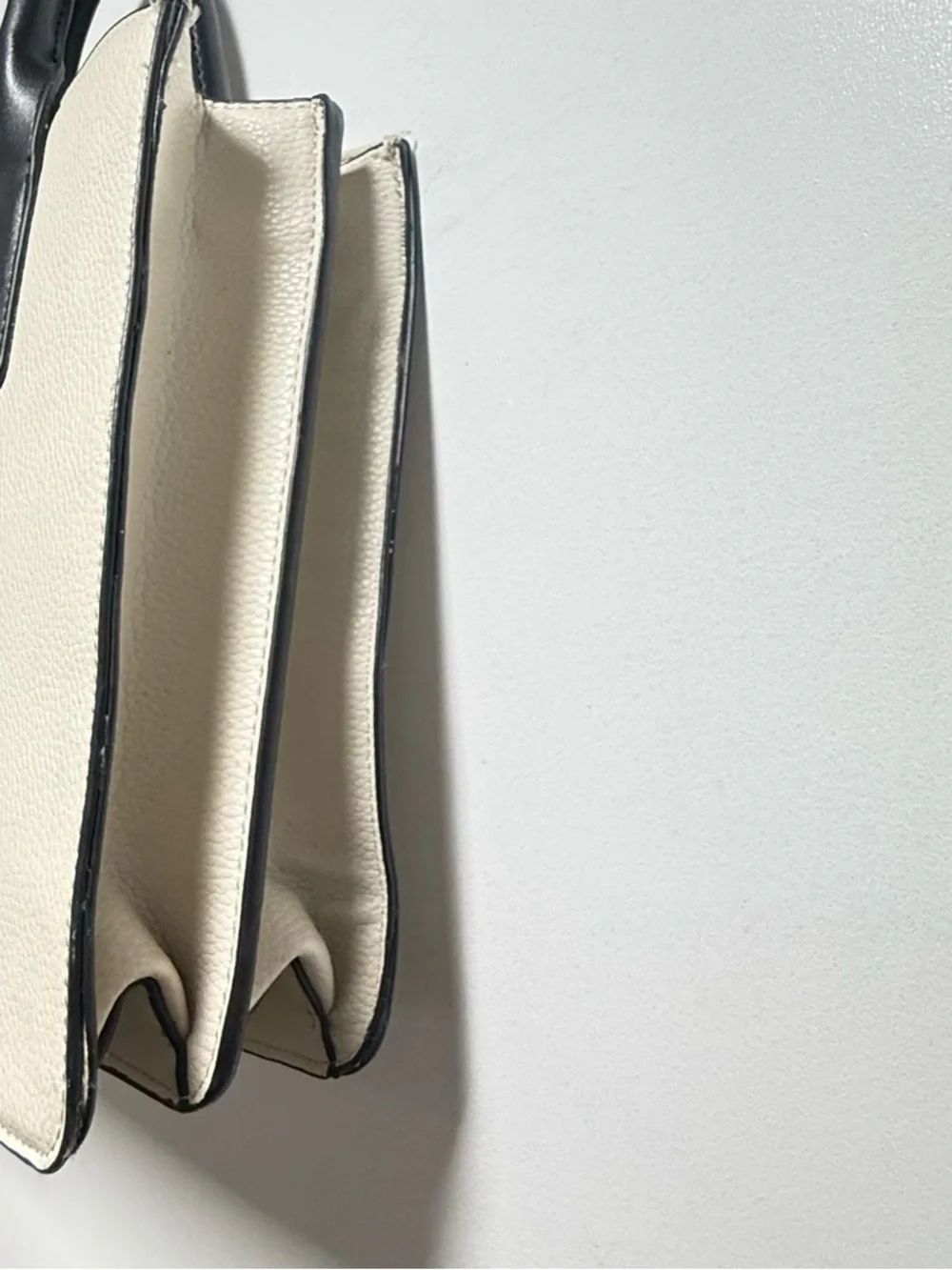 Cream and Black Leather Tote Bag